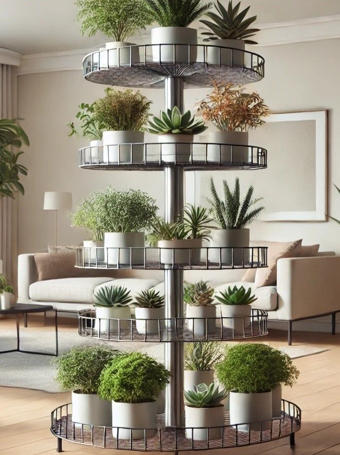 A  Rotating Plant Stand with Multiple Tiers