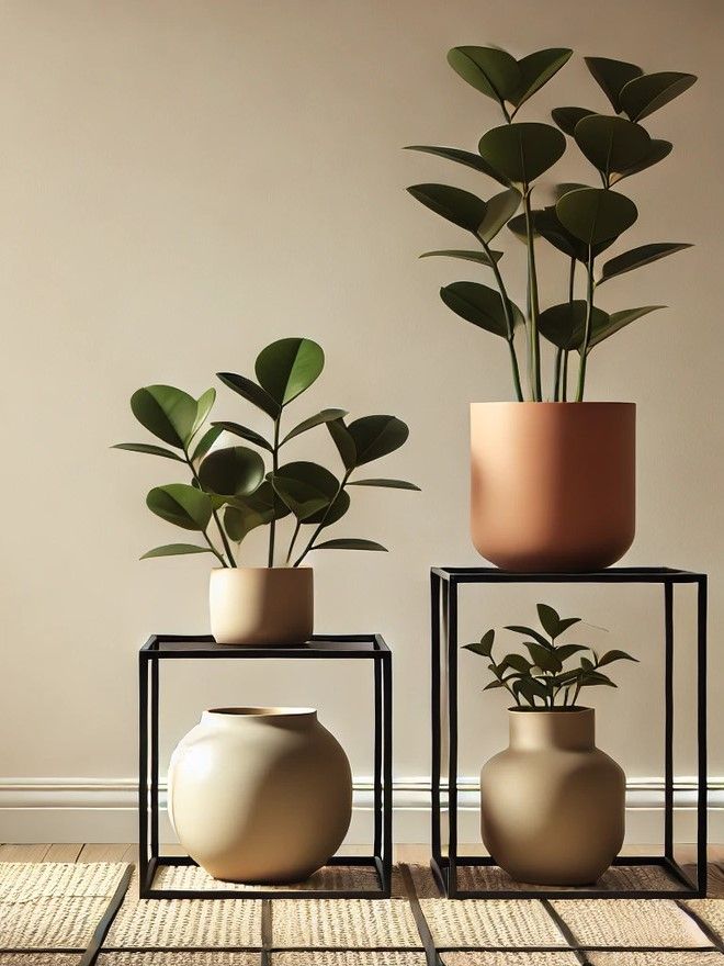 Two short metal plant stand for indoor