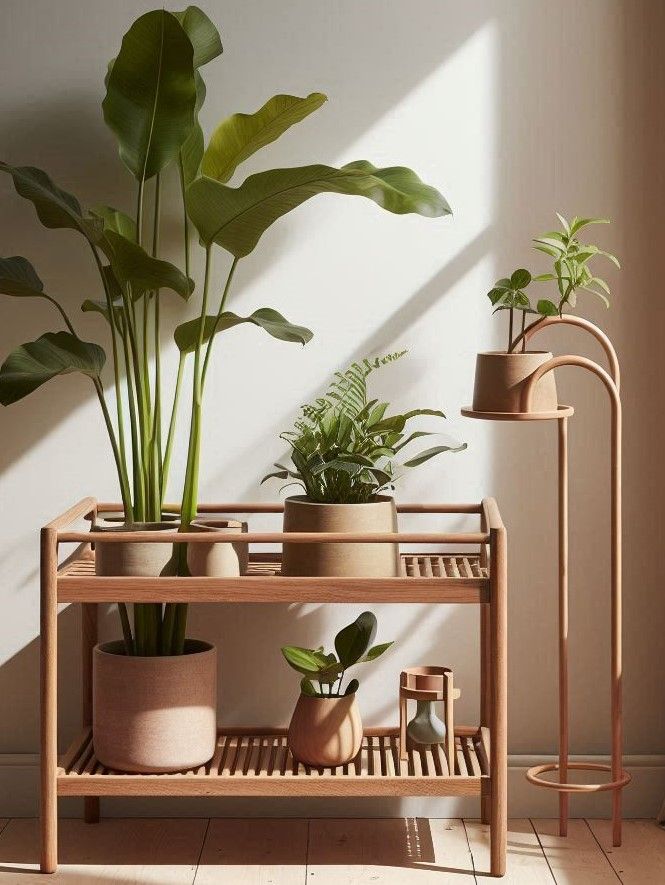A woodeen made plant stand